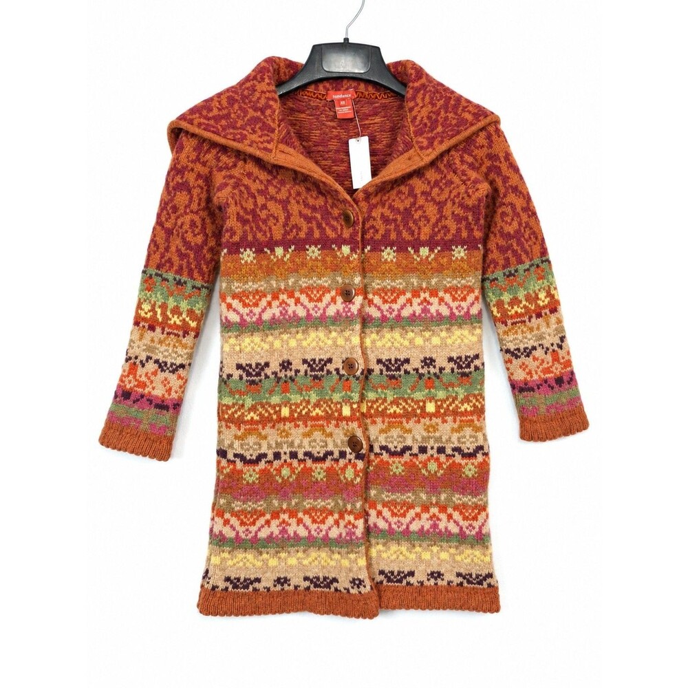 Sundance Women XS Shetland Lambswool Duster Cardigan Fair Isle Shawl Collar READ
